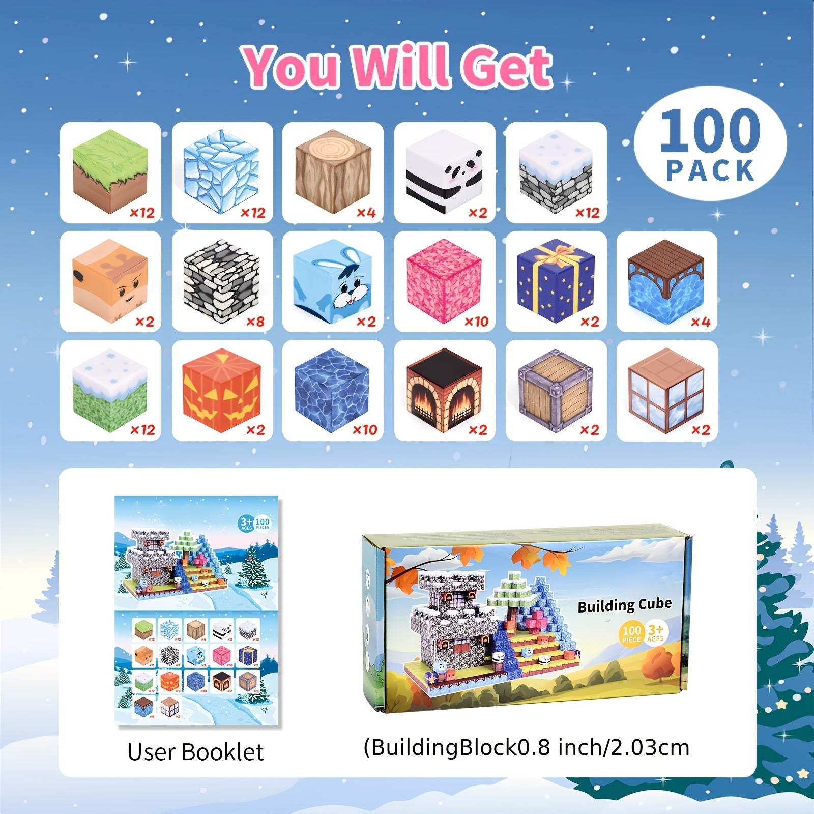 Jeu de jouets magnétiques créatifs, idéal pour construire et inventer, cadeau parfait pour Noël ou Halloween pour enfants - Comprend 100 blocs de construction magnétiques