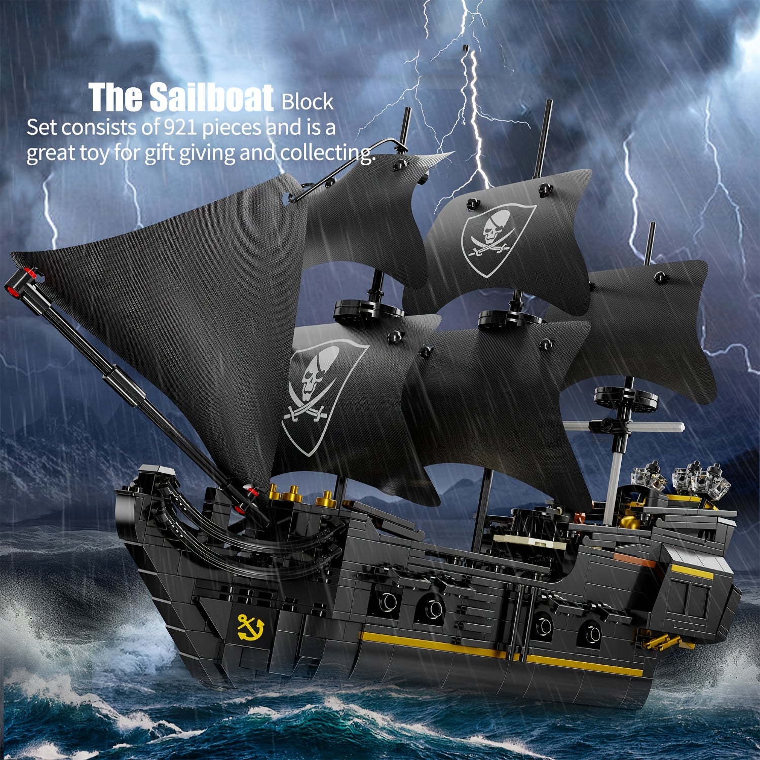 921 pièces de blocs de construction jouet modèle de navire pirate puzzle 3D bateau à voile jouets éducatifs compatibles avec d'autres ensembles de briques cadeaux de Noël et d'anniversaire